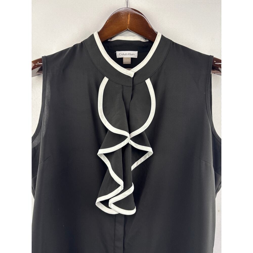 Women’s Calvin Klein XL Black Sleeveless Blouse w/ White Trim - Picture 2 of 5